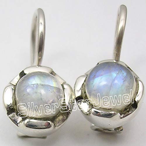 925 Solid Silver Natural Rainbow Moonstone tcw 1.8 Dangling Earrings 1.8 cm2