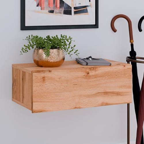 IDIMEX Hängender Nachttisch NANI mit Schublade in Wotan Eiche - Wandkonsole aus Spanplatte, hängendes Wandregal, Hängeschublade.