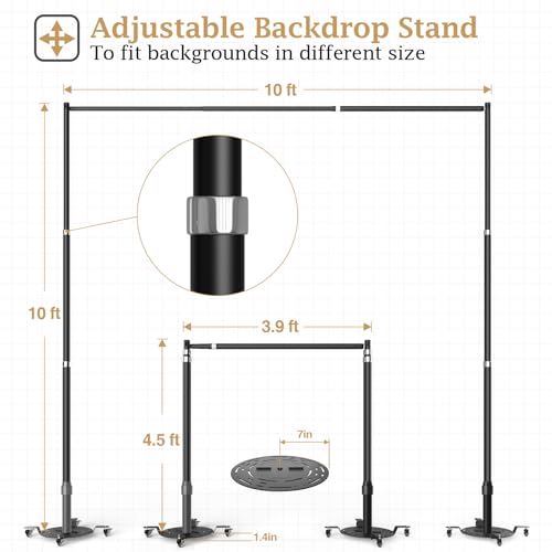Image of EMART Backdrop Stand Heavy Duty 10ftx10ft Adjustable Pipe and Drape Kit