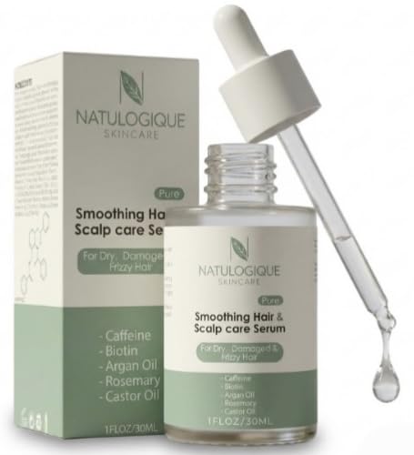 Smoothing Hair and Scalp Care Serum with Caffeine, Biotin, Hyaluronic Acid, Aloe Vera, Vitamin B3, Argan Oil, Rosemary, Castor Oil for Dry Damaged Frizzy Hair, 1 FL OZ