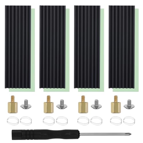 M.2 SSD Heatsink, 4 PCS NVMe Heatsink for 2280 SSD NVMe Heat Sink with Thermal Pad & Black Rubber Straps for PC/PS5 M.2 PCIE NVMe SSD or M.2 SATA SSD