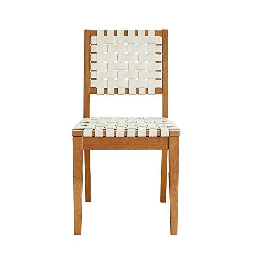Amazon Brand - Rivet Faux Leather Woven Dining Chair With Wood Frame, Set Of 2, 22"D X 18"W X 36"H, Light Beige #TOP1