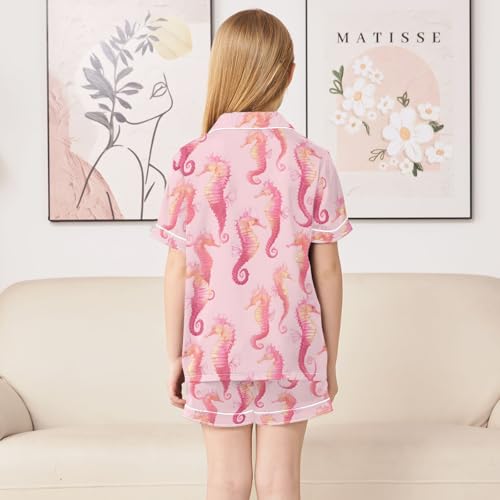 ALAZA Funny Seahorse Cute Satin Pajamas Set Short Sleeve Button Down Sleepwear Summer Pjs 2 Piece4