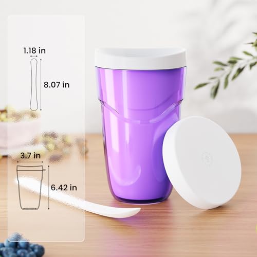 Image of Slushie Maker Cup Slush and Shake Maker with Lid, DIY Slushie Cup with Freezer Core for Quick Frozen Homemade Single-Serving Slushie, Fruit Smoothies, Purple (Purple+White)
