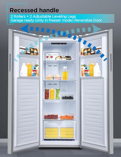 BLACK+DECKER 11 Cu. Ft. Convertible Freezer Refrigerator, Upright Freezer with Glass Shelves, Reversible Door, ENERGY STAR rated, Frost Free, BUC1100XS, Stainless Look on Fridge.com