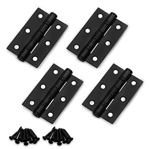 Bwintech 2 works 75 x 50 x 2.0mm(3 inch) Matt Black Steel Fireproof Inner Door Hinge, Square Corners