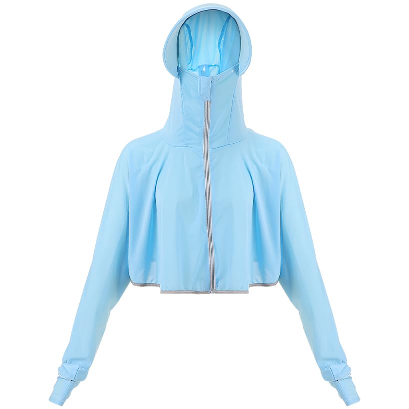 GALPADA Sun Protection Hoodie Mantel UV- Schutzkleidung Sonnenschutz Hoodie Jacke Damen UPF 50+ Kühlung mit Kapuze- Sonnenjacke Langarm für Sommerblau Sommerhemden
