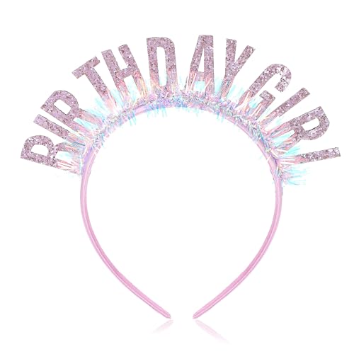 Ouligay Birthday Girl Headband Birthday Crown for Girls Birthday Tiara Headband Crown Adult Woman Pink Glitter Decorations