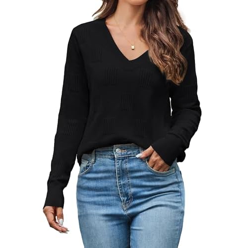 Pullover Damen Langarm V Ausschnitt Strickpullover Winter Casual Elegant Pulli Warm Oberteile