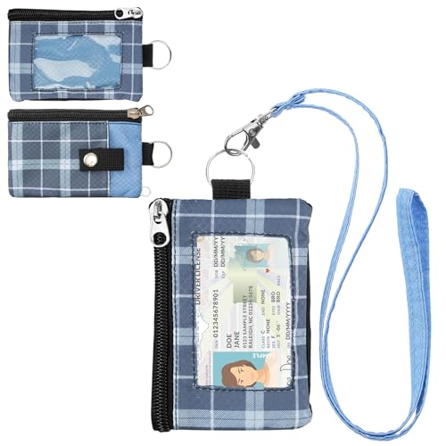 Image of Minimalist RFID Wallet with Lanyard, Multi-functional ID Case with 2 Zipper Pockets and Key Chain for Men and Women, Tactical Badge Pouch Cards Holder, Coin Purse for Travel Sports - Two-Tone