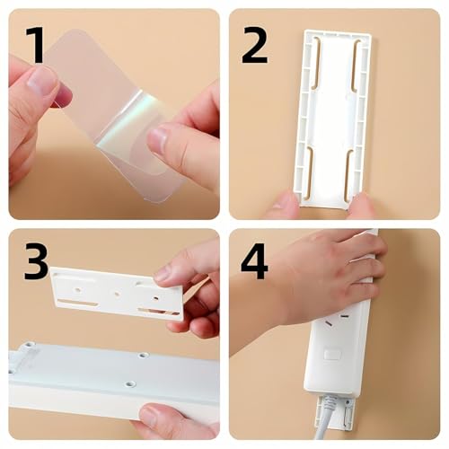 Image of PERMAFROST Self Adhesive Power Strip Holder | No Drill Wall Mount Fixator for Extension Board, Router, Remote | Strong Tape Cable Management for Indian Home & Office. (Pack of 4)