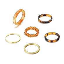 FUTIMELY Vintage Acrylic Knuckle Rings Set for Teen Girls Women,Resin Beach Plastic Beaded Gold Stacking Finger Rings Y2K Dainty Trendy Aesthetic Jewelry