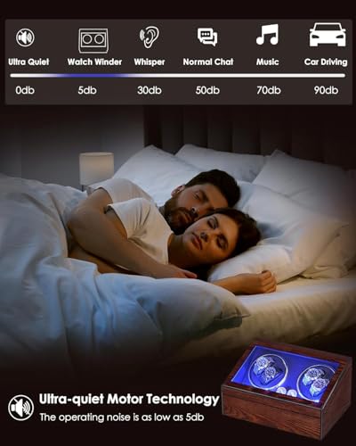 BEWISHOME Watch Winders for Automatic Watches, Automatic Watch Winder Box Watch Spinner with LED Light, 4 Watch Winder with Quiet Running Motor and 6 Storage Case for Man/Woman's Watches, Brown SYQ01Y2