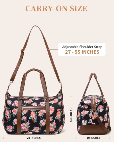 Marvolia Weekender Bags For Women - 40L Duffle Bag Small Duffel Bag With Shoulder Strap Carry On Bag For Travel Overnight Gym - Orange Flowers #TOP1