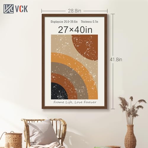 Image of VCK 27x40 Poster Frame Solid Wood brown 3 Pack Picture Frames 27 x 40 Inches with Wall Mounting Hanging
