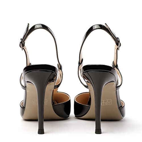MODENCOCO Women's Patent Pointed Toe Cut Out Slingback Pearl Stiletto High Heel Pumps Shoes 3.5 Inch4