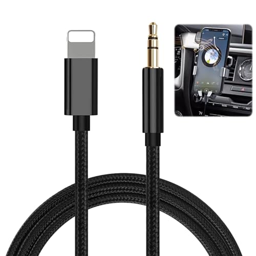 Clydewy Câble auxiliaire pour 14/13/12/X/11/8/7 Pro Max - Cordon auxiliaire de voiture Jack 3.5mm - Câble audio de qualité supérieure pour autoradio, haut-parleur, casque - 1m Noir