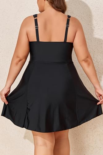 Smismivo Plus Size Swim Dress Tummy Control Swimdress for Women One Piece Swimsuit Built in Shorts Retro Bathing Suit2