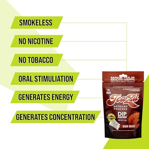 Image of Teaza Herbal Energy Pouches, Tobacco Alternative Nicotine Free, Smokeless Alternative Snuff and Healthy Dip, Tobacco Free Chew Premium Flavored | Coffee | 25 Pouch Pack