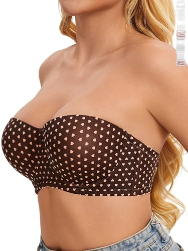 Women's Push up Strapless Bra with Clear Straps for Big Bust, Never Move On Party Band Size(34-48) Cup B/C/D/DD/DDD/G