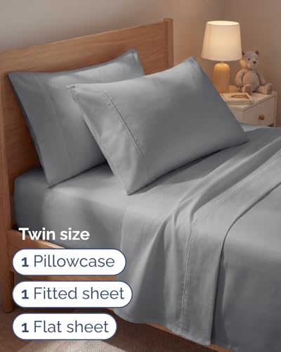 Image of Twin 4 Piece Bed Sheet Set - Soft, Breathable & Cooling Sheets - Steel Blue | Ultra Soft Hotel Luxury Bedding Set with 8-16 Inch Deep Pockets, 1 Flat & 1 Fitted Sheet & 2 Pillowcases, Wrinkle & Fade Free