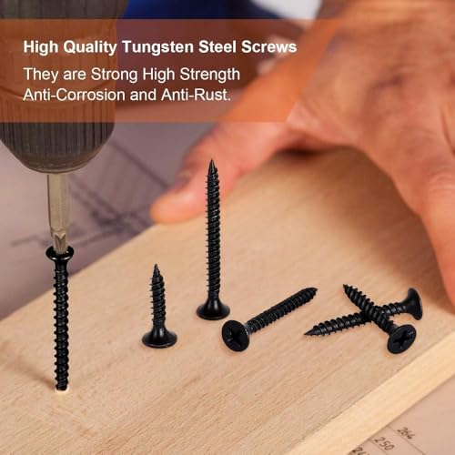 Image of Drywall Gypsum Black Screws Sharp Point Self Tapping Screws Carbon Steel Wood Screws Assortment Set (Pack of 221 Pcs)