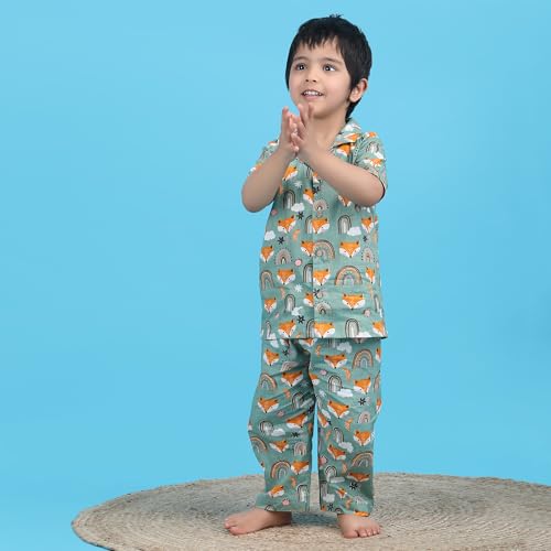 Image of POLKA TOTS 100% Pure Cotton Half Sleeve Night Suit for Kids, Girls & Boys | Cotton Pyjama Set | Unisex Night Dress for Children | Night Suit for Girls |Sleepwear for Kids | Winter Night Dress for Boys
