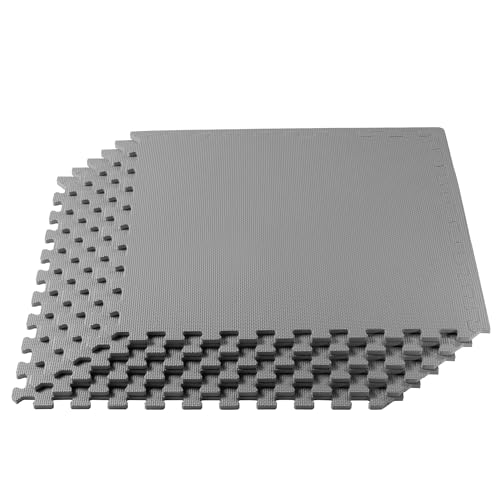 Image of We Sell Mats Premium Foam Interlocking anti-fatigue tiles great for gyms PX90 Insanity Pilates Yoga aerobics cardio trade shows kids payrooms and more. Light Gray 16 SQFT-4 Tiles