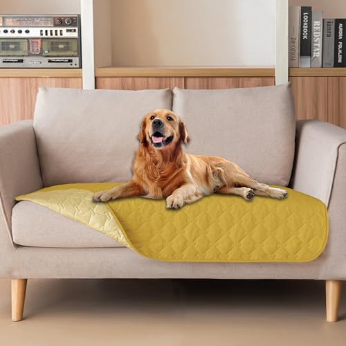 Image of gogobunny 100% Double Sided Waterproof Dog Blanket Soft Pet Bed Cover Reversible Protect Furniture Couch Sofa Car for Puppy Cat Kids (Dark Yellow /Light Yellow, 32x53 Inch (Pack of 1))