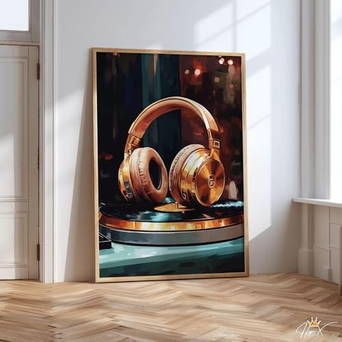 Art mural noir et or pour deco de salle de musique avec platine