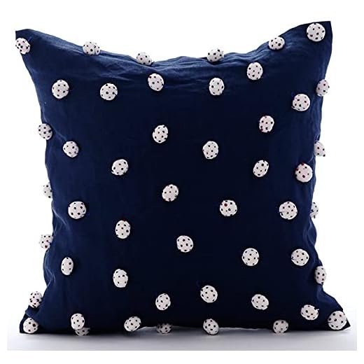 The HomeCentric Dekorativ Marinblå 65 x 65 cm Bomull linne Kasta Kuddar För Soffan, Tyg European Sham kuddfodral Bomull, Cirklar & prickar Samtida - I Love Pom Poms