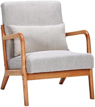 Mid-Century Modern Accent Chair, Arm Chair Living Room Chairs with Pillow Upholstered Reading Chair with Solid Wood Frame & Living Room Bedroom Balcony Beige