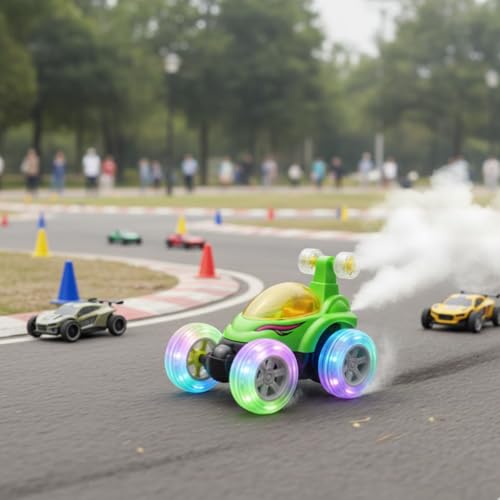 Image of Rechargeable 360 Rotation RC Stunt Car for Kids - Dual-Sided High-Speed Remote Control Car with LED Lights, Mist Spray & Music | Flips, Spins & Drift Toy Vehicle for Boys(stun twith Smoke)