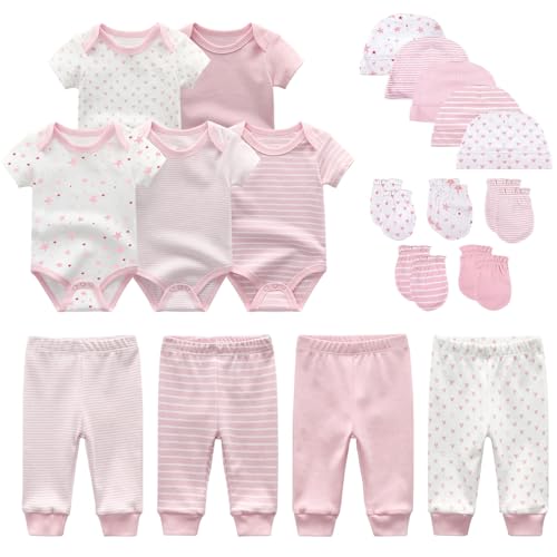 Winsoyya Unisex Baby Boy Girl Layette Essentials Giftset Clothing Set 19-Piece For Newborn Baby Bodysuits Pants And Accessories Comfort Infant Outfit New Born Essentials (Pink 0-3 Months)