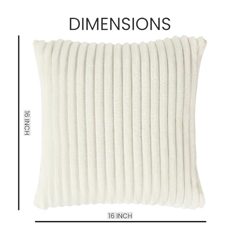 Image of Yellow Weaves Pencil-Stripe Fur Cushion Covers | Soft Polyester | Decorative Sofa & Throw Pillow Covers | 16x16 Inches, Pack of 5 (Ivory)