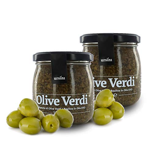 Ursini Pat� Vegetal de Aceitunas Verdes con albahaca y Aceite de Oliva Virgen Extra - 170 gr (Paquete de 2 Piezas)