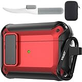 Valkit for Airpods Pro Case Cover with Lock, Military Armor Series Full-Body AirPod Pro Case with Keychain Cool Air Pod Pro Shockproof Protective Case for AirPods Pro 2019, Black/Red
