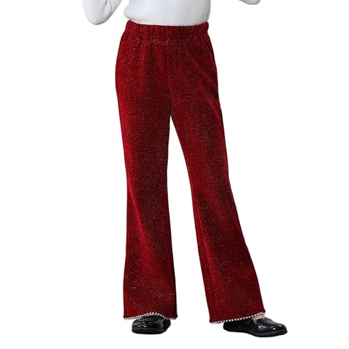 Image of Rolanko Girls Wide Leg Velvet Pants Dressy Palazzo Pant for Girls Corduroy Pant with Pearls for Christmas Holiday Party 5-12Y