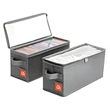 yoyobubu Stackable CD Holder & Storage Case - CD Storage Box Organizer with Lid & Handle - Dustproof CD Container with Clear PVC Top - 2Pack (Gray)