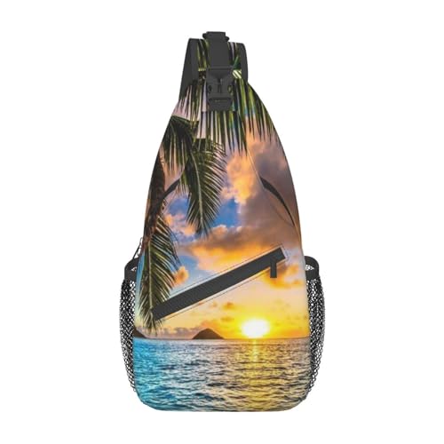 Sac bandoulière voyage et randonnée imprimé coucher de soleil plage