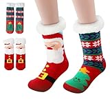OKHOUSE 2 Pares Calcetines Termicos Mujer y Hombre,Calcetines Navideños con Lindo Patrón de Dibujos Animados,Longitud...
