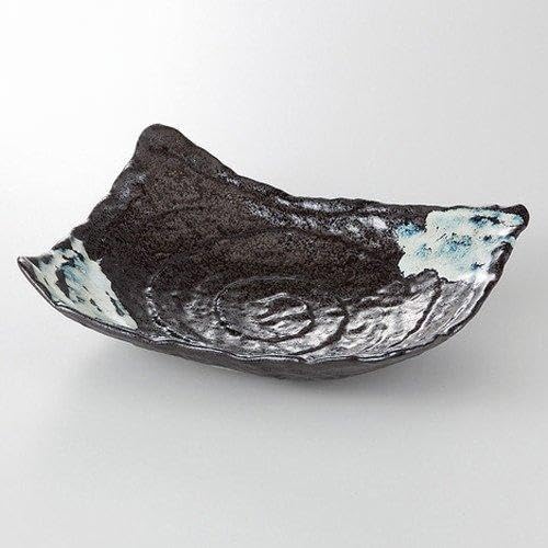Set of 5 Black Crystal Unofu Double Long Square Plates, 9.1 x 7.1 x 2.5 inches (23 x 18 x 6.3 cm), 24.0 oz (710 g), Rectangular Dish, Restaurant, Inn, Japanese Tableware, Restaurant, Commercial Use