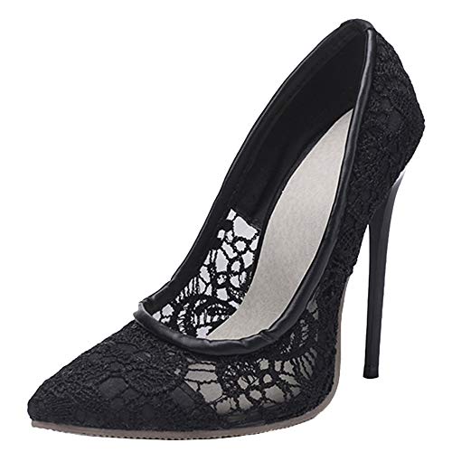 Lydee Damen Schuhe Mode High Heels Pumps Spitze Slip On Wedding Lace Schuhe Stiletto Black Gr 48 Cover