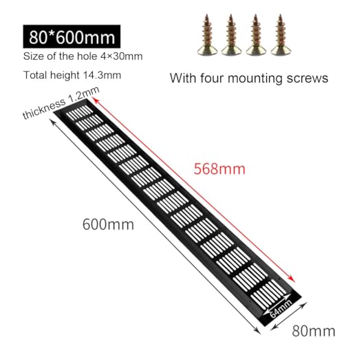 Grille de ventilation alu 80x600 mm rectangulaire encastrable avec vis - 3