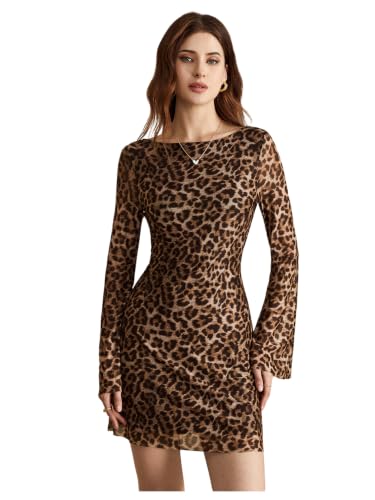 Image of GORGLITTER Women's Y2k Mesh Sheer Leopard Print Mini Dress Concert Outfits