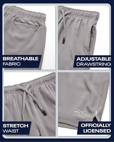 Reebok Boys Athletic Shorts - 1/2 Pack Lightweight Performance Mesh Basketball Running Shorts for Boys with Compression Liner, Size 8, Pure Grey - image 4