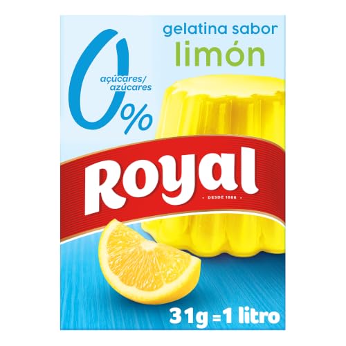 Royal Gelatina Sabor Limón 0%, Sin Azúcar, Preparado en Pack 31 g