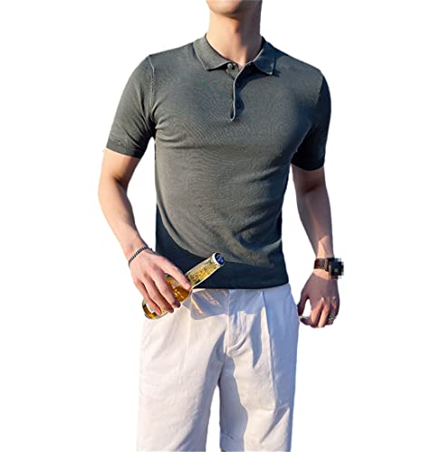 Polo homme manches courtes vert : tricot stretch en soie glacée M