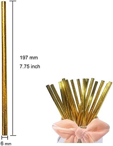 Miniatura 2 de Pajitas de papel dorado brillante, 100 % biodegradables, metálicas, ecológicas, brillantes, para fiestas, bodas, jugos