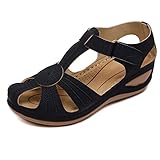 SHIBEVER Women's Closed Toe Sandals Wedge Sandals Comfortable Ankle Strap Gladiator Casual Dressy Platform Outdoor Shoes Black Size 10
